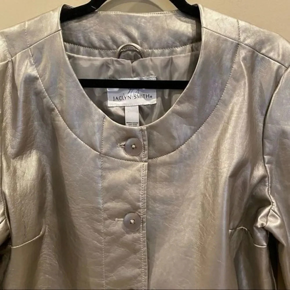 COPY - Jaclyn Smith faux leather metallic silver jacket - Picture 2 of 9